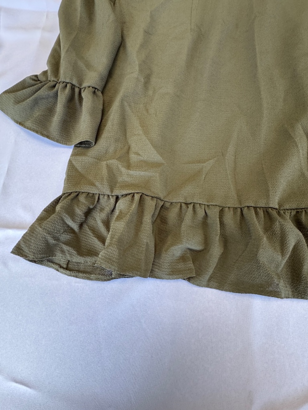 ASOS Olive Green High Neck Long Sleeve Mini Ruffle Dress Size 12 - Picture 4 of 11
